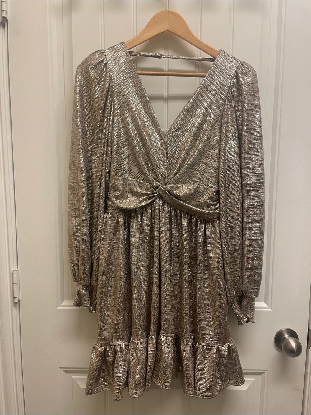 Metallic Cinch-Front Dress - Champagne - Picture 4 of 9